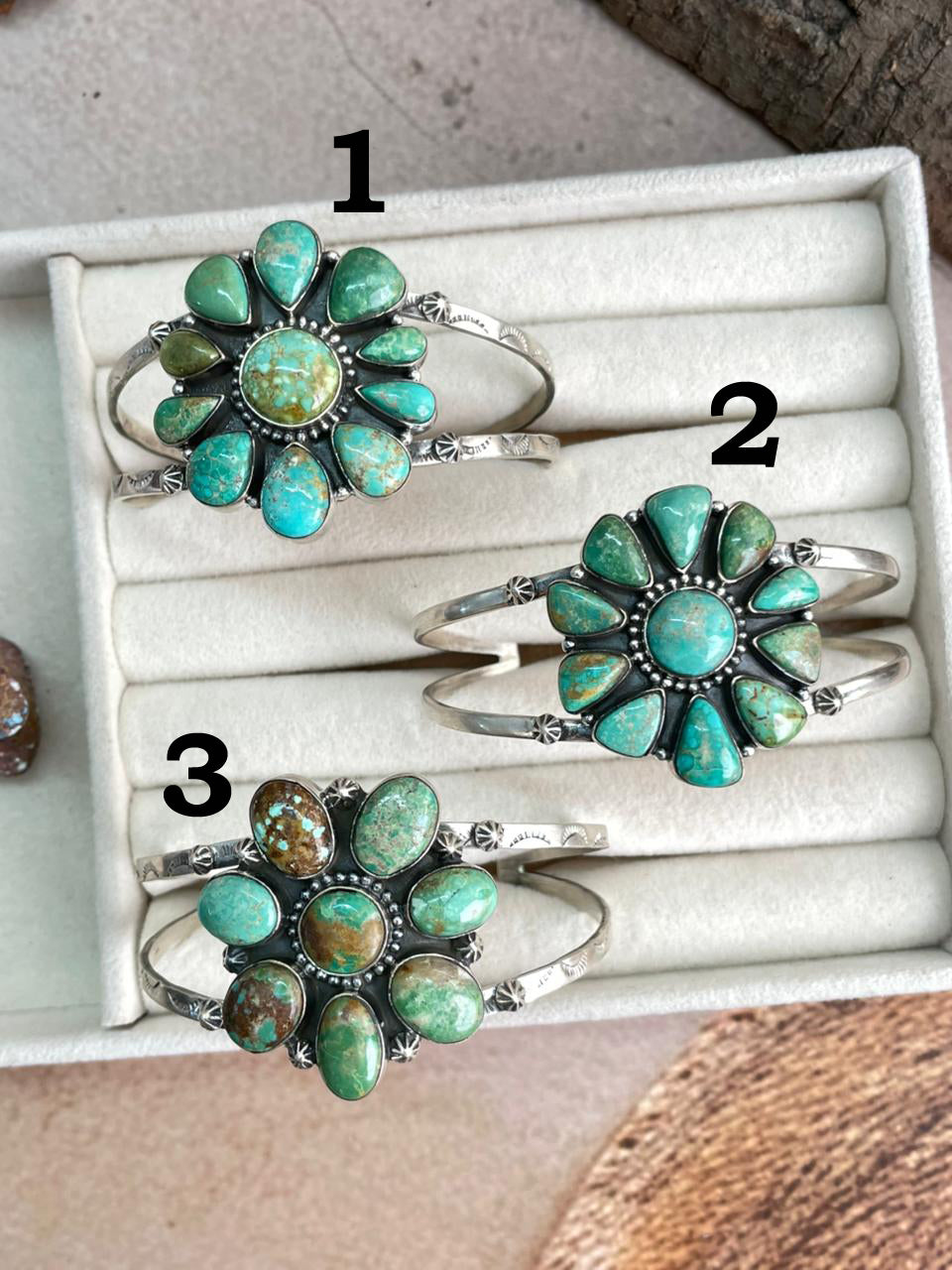 Handmade Sterling Silver Mantis Turquoise Cuff Bracelet with Signed Nizhoni