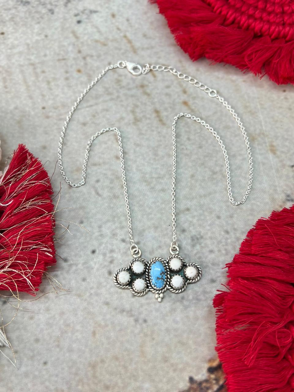 Handmade Sterling Silver Golden Hills with White Collection Necklace "Signed Nizhoni"