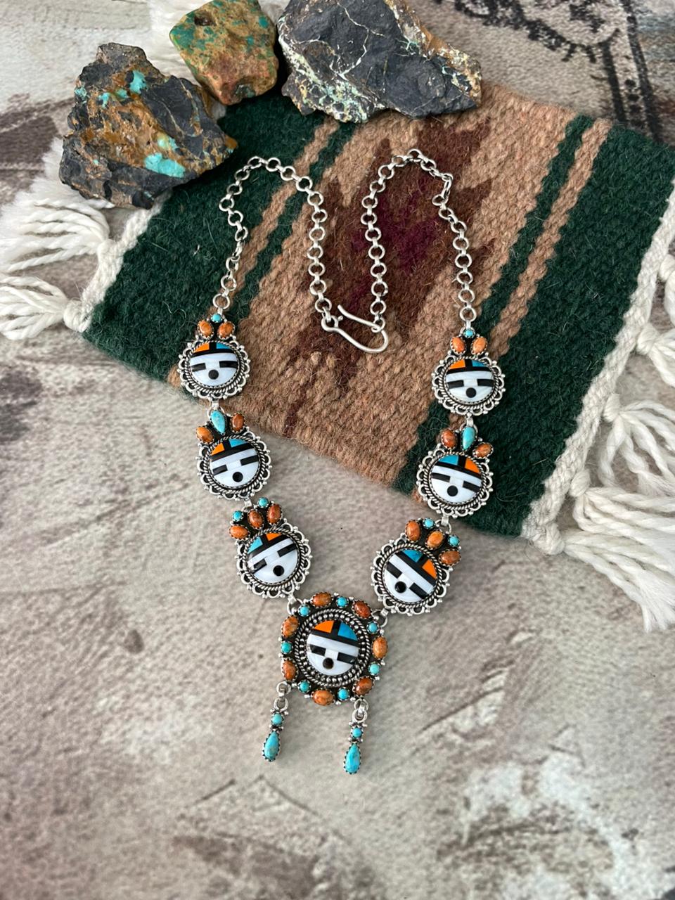 Handmade Sterling Silver Turquoise and MOP Necklace "Signed Nizhoni"