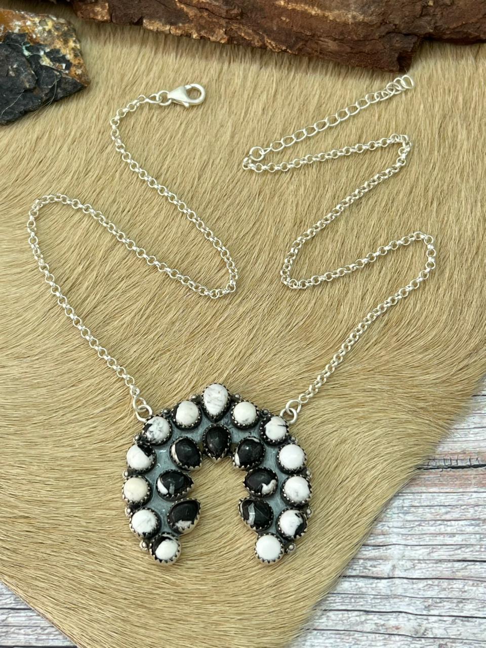 Handmade Sterling Silver White Buffalo Necklace "Signed Nizhoni"