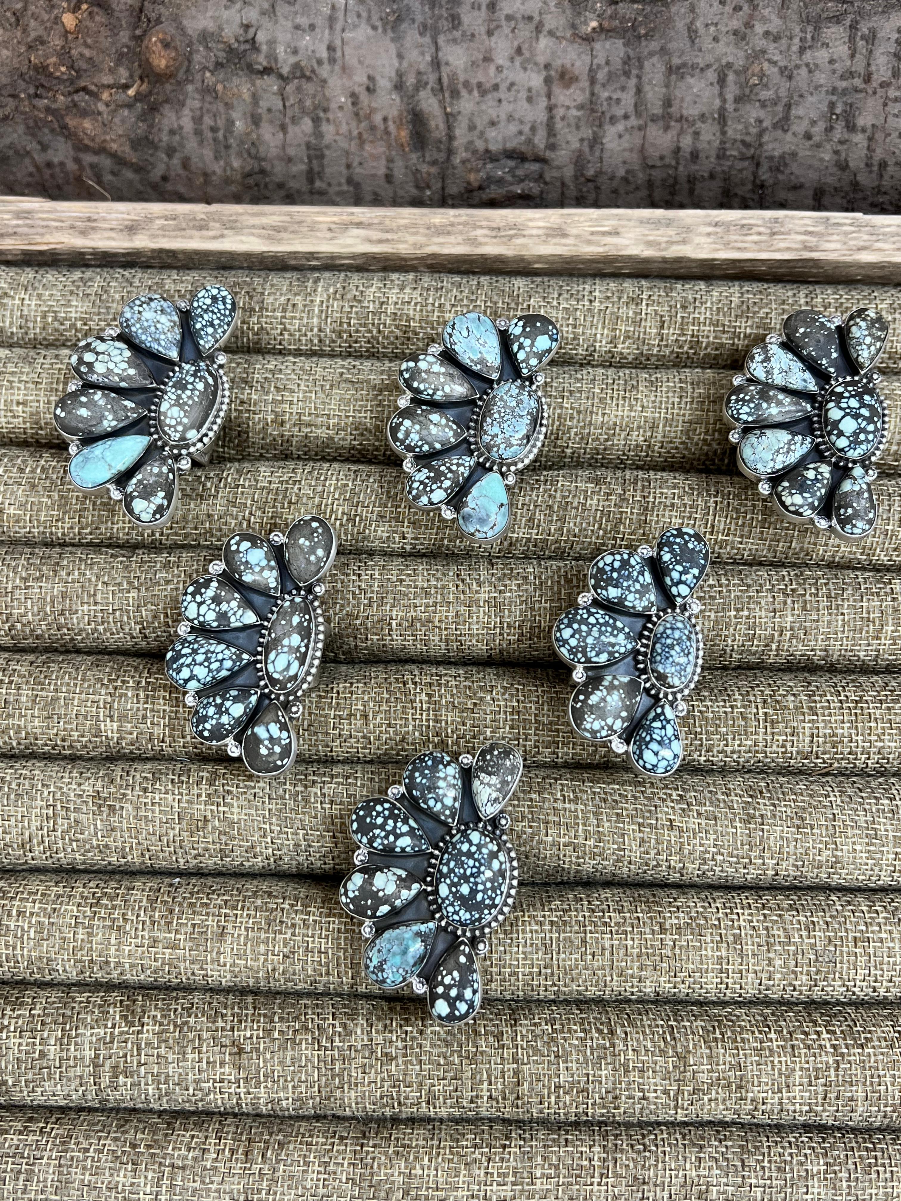 Handmade Sterling Silver Starfox Variscite Adjustable Half Cluster Ring Signed Nizhoni