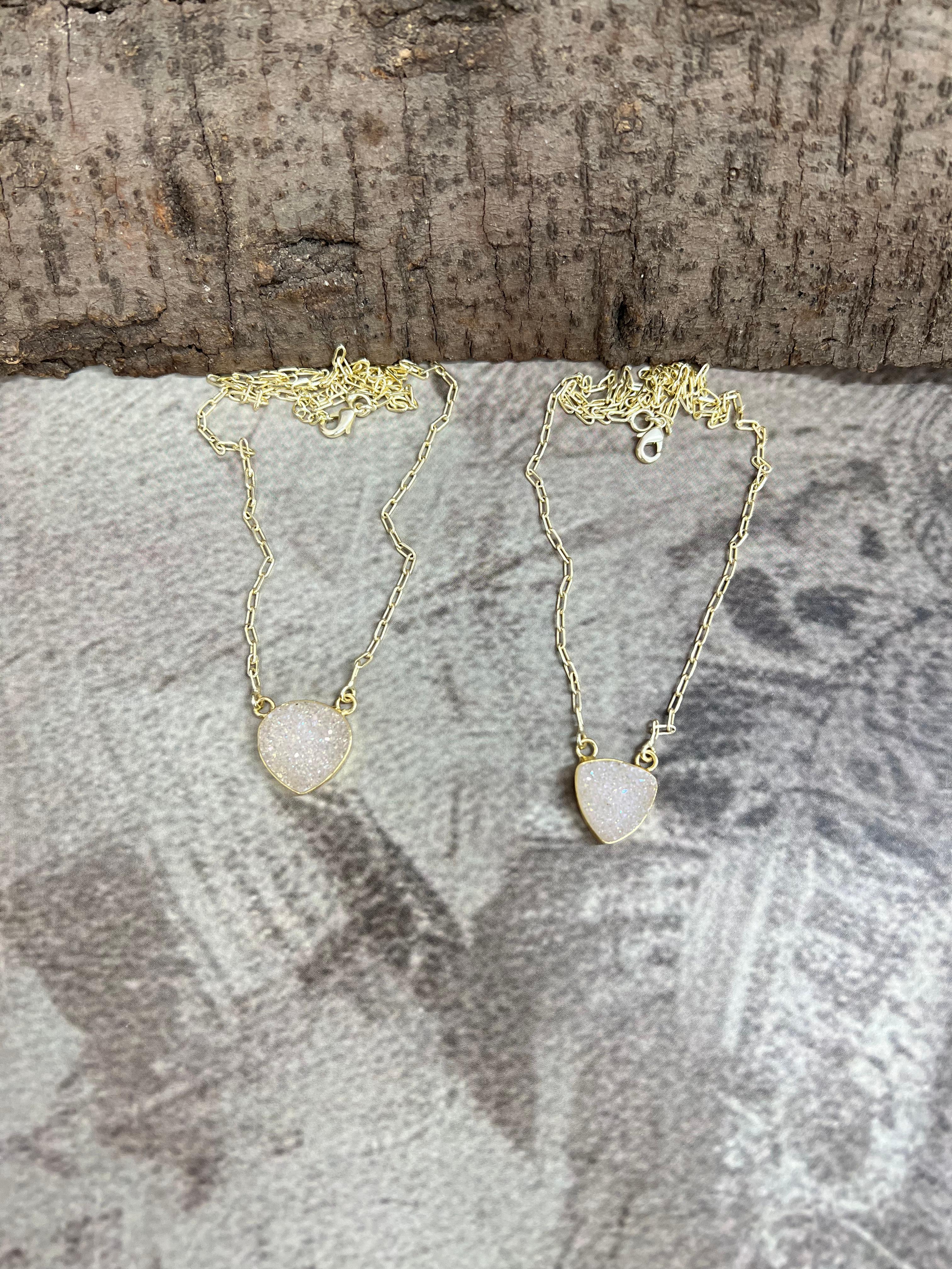 “The Boho Collection” Handmade Natural White Druzy Necklace 2 Styles