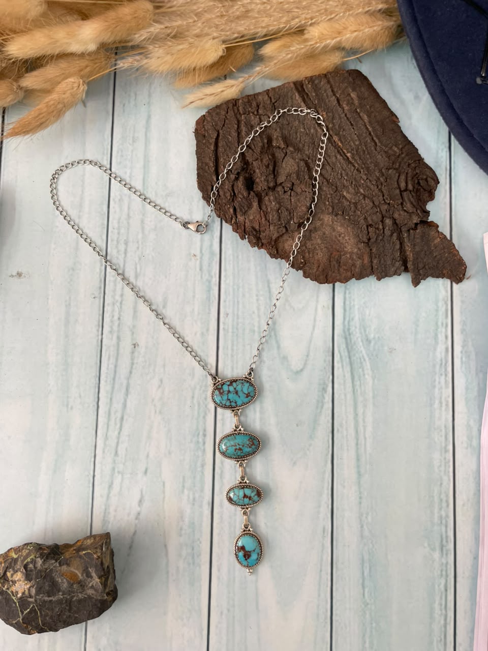 Handmade Sterling Silver Egyptian Turquoise Collection: Necklace Signed Nizhoni