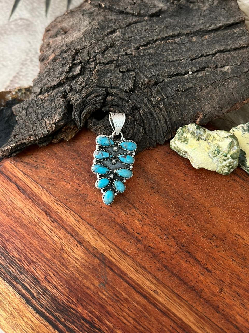 Handmade Sterling Silver Blue Kingman Turquoise Pendant "Signed Nizhoni"