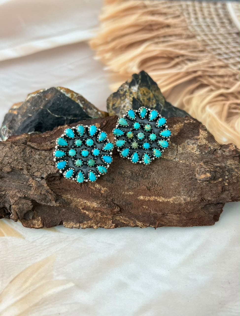 Handmade Sterling Silver Kingman Turquoise Post Studs Earrings Signed Nizhoni (3)