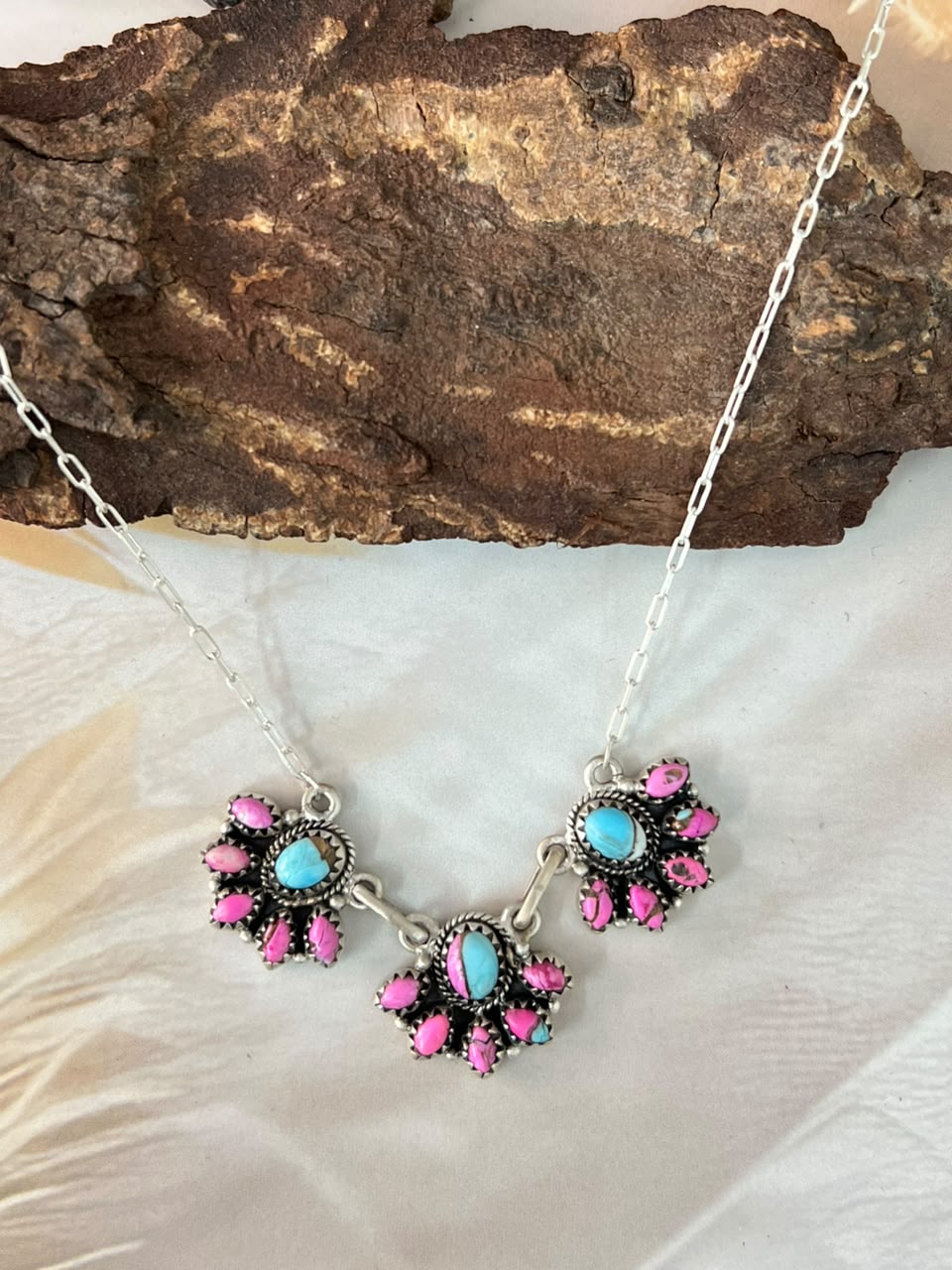 Handmade Sterling Silver Cotton Candy Necklace Signed Nizhoni