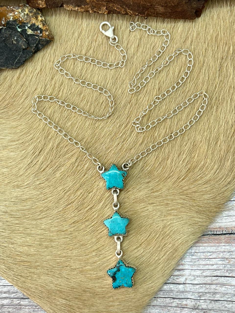 Handmade Sterling Silver Blue Turquoise Star Necklace "Signed Nizhoni"