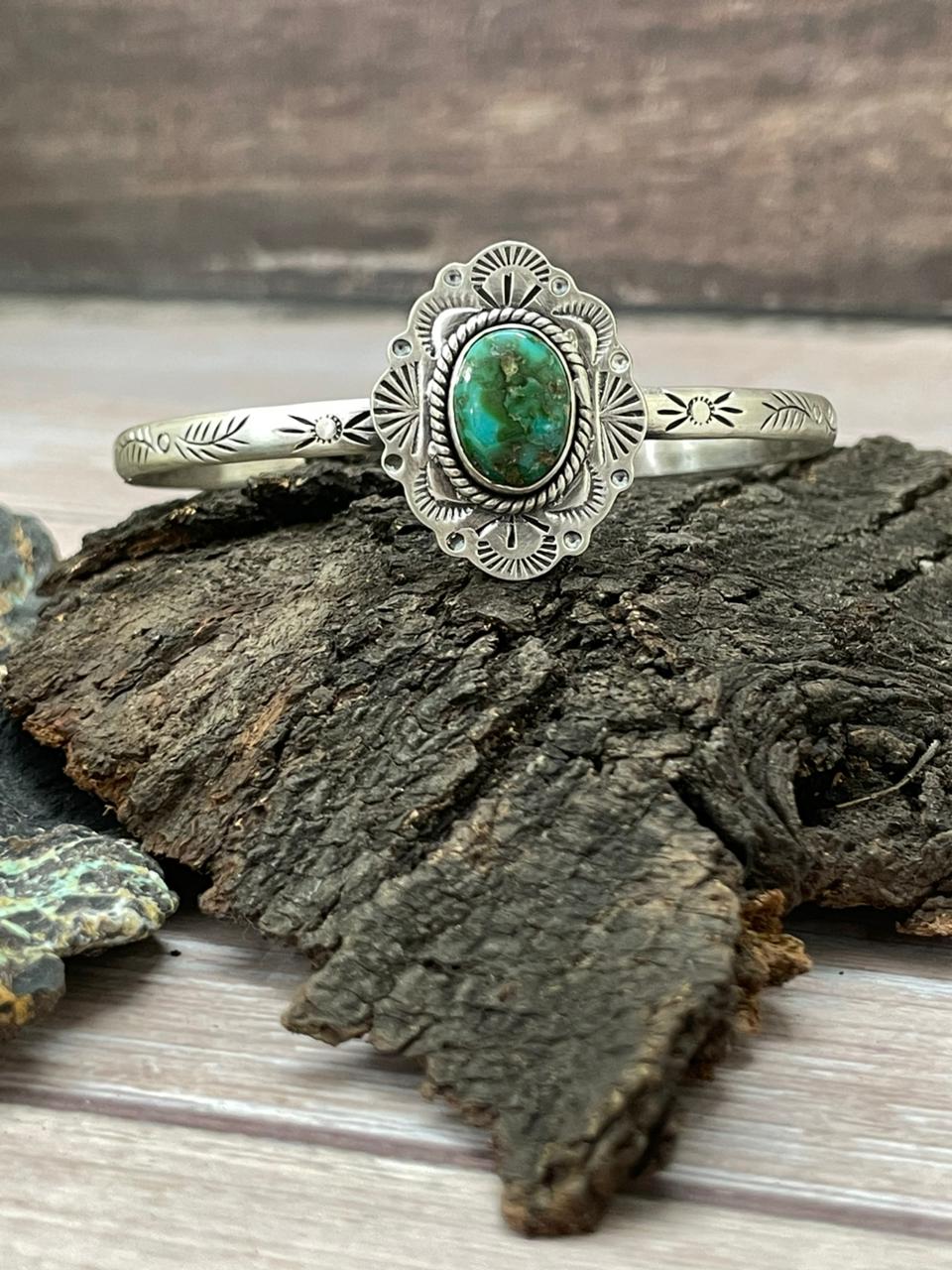 Handmade Sterling Silver Sonoran Mountain Turquoise Cuff Bracelet "Signed Nizhoni"