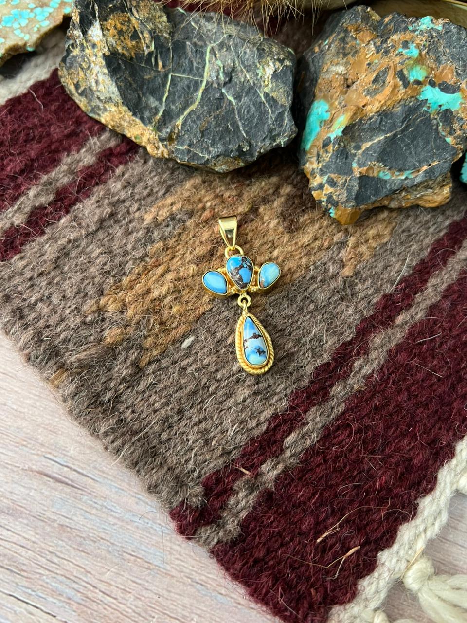 “The Golden Collection” Handmade Gold-Palted Golden Hills Turquoise Pendant