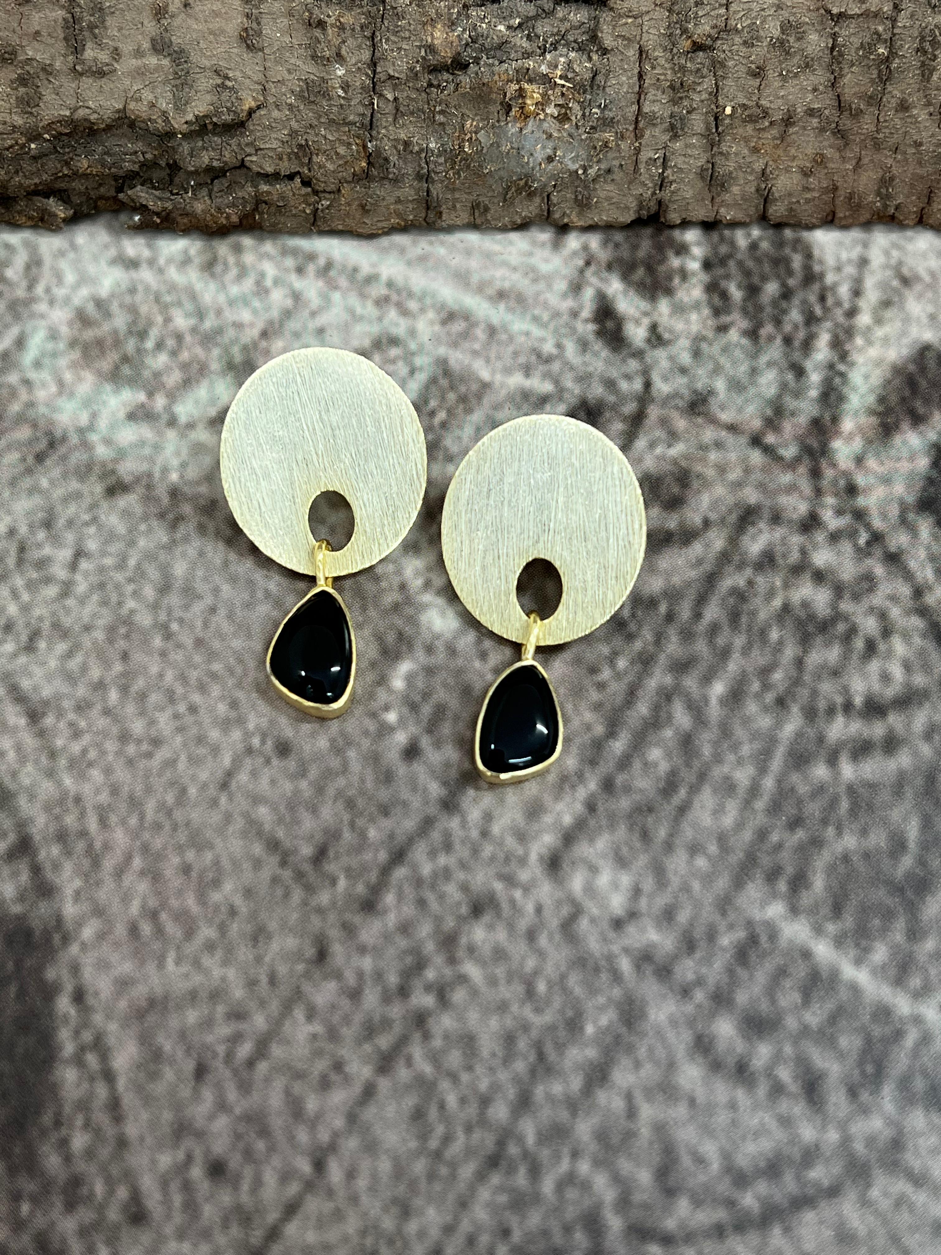 “The Golden Collection” Handmade Natural Black Onyx Post Earrings