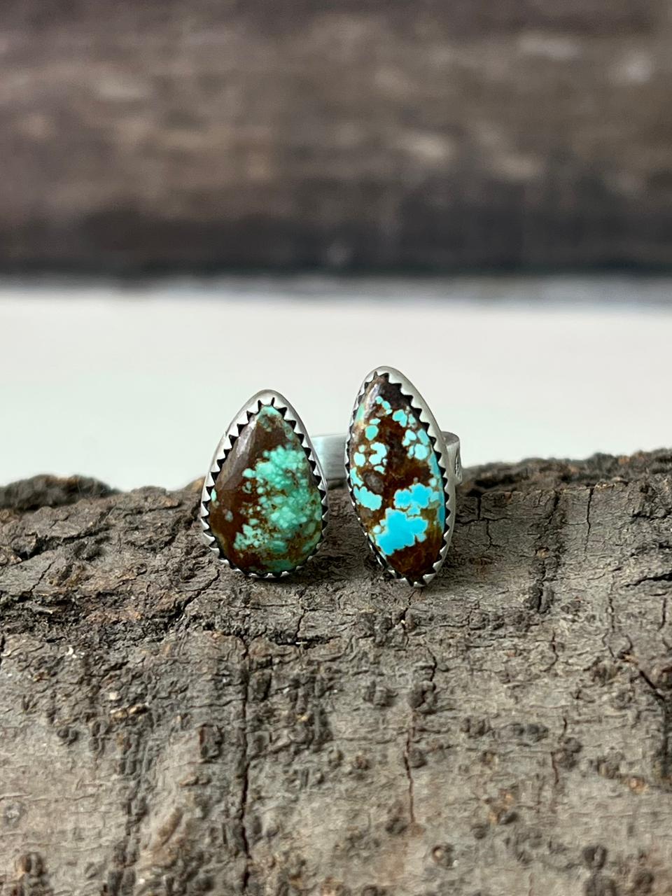 Handmade Sterling Silver Mantis Turquoise Adjustable Ring "Signed Nizhoni" (9)