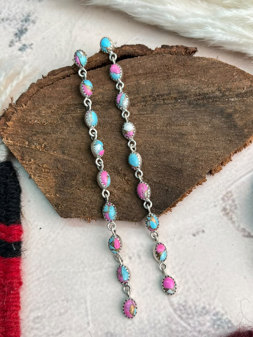 Handmade Sterling Silver Cotton Candy Post Dangle Earrings Signed Nizhoni