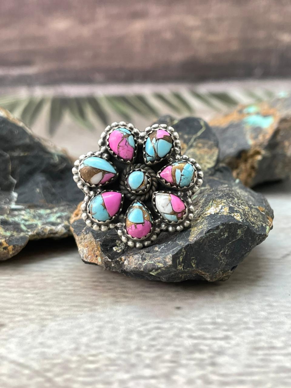 Handmade Sterling Silver Cotton Candy Adjustable Ring "Signed Nizhoni"