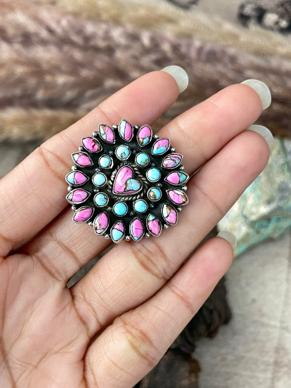 Handmade Sterling Silver Cotton Candy Adjustable Ring Signed Nizhoni (1)