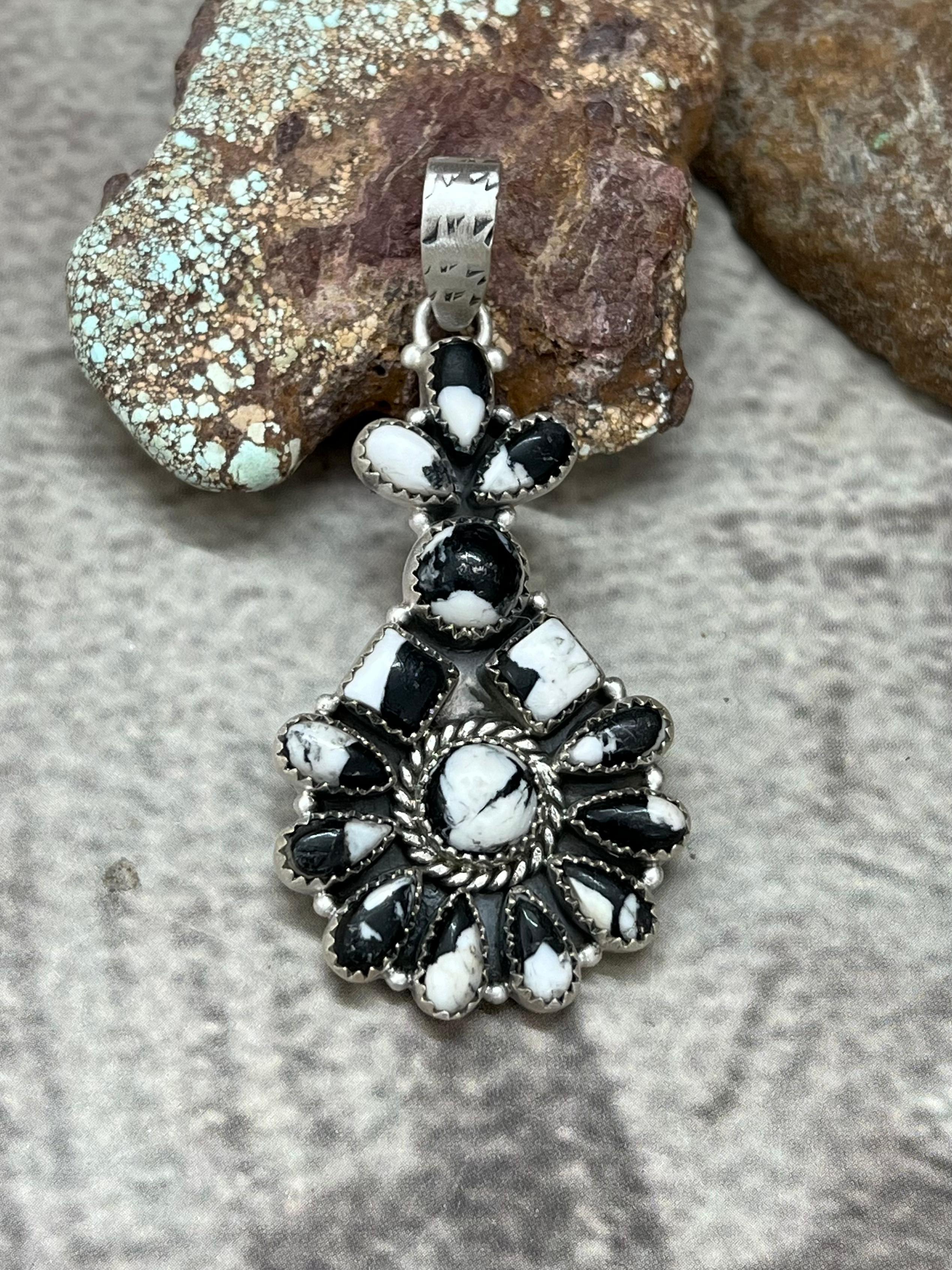 Handmade Sterling Silver White Buffalo Pendant with Signed Nizhoni