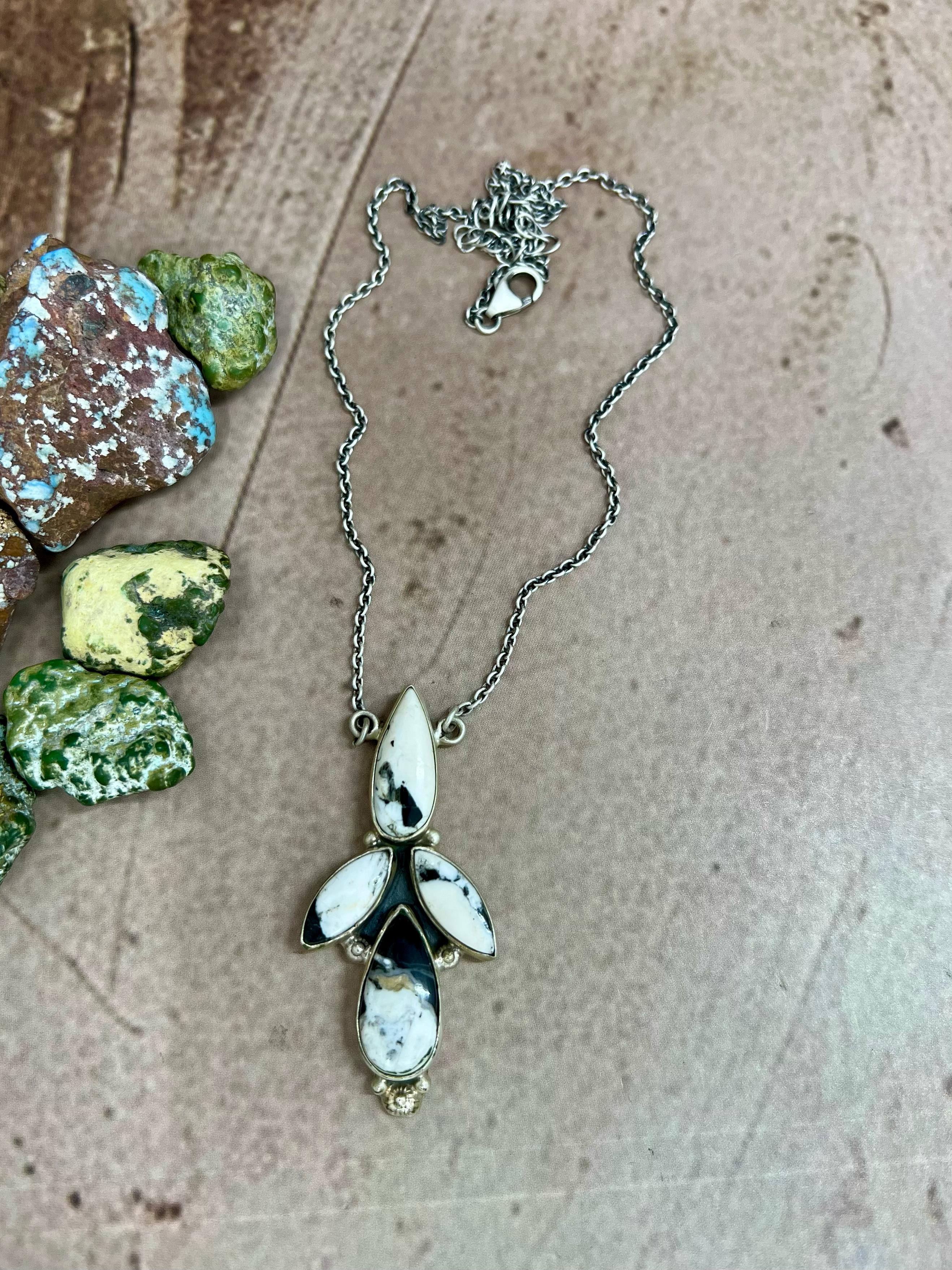 Handmade Sterling Silver White Buffalo Turquoise Necklace with Signed Nizhoni (5)