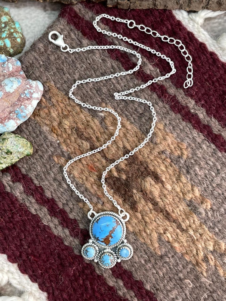 Handmade Sterling Silver Golden Hills Turquoise Necklace "Signed Nizhoni"