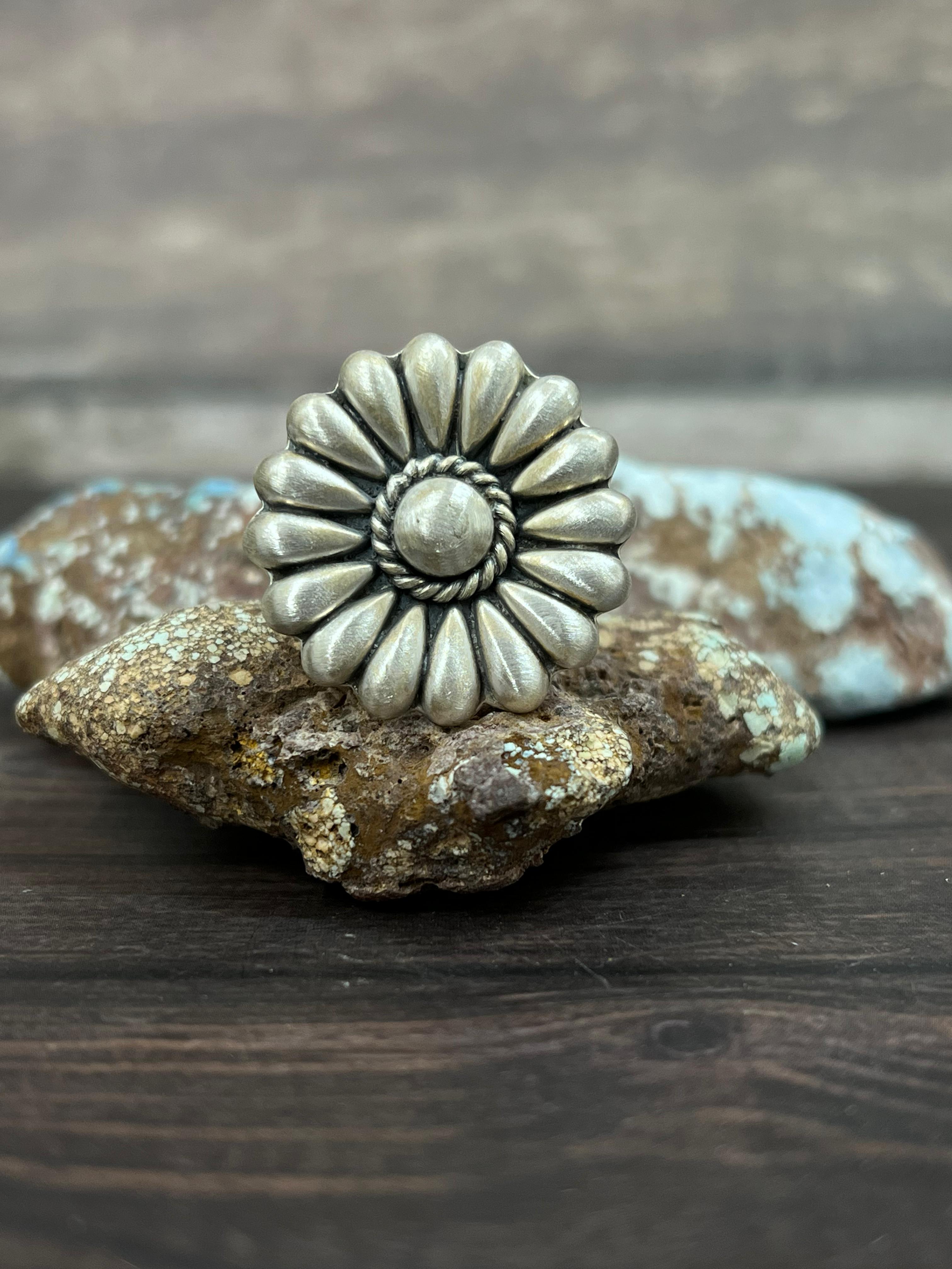 Handmade Sterling Silver Flower Adjustable Ring With Signed Nizhoni