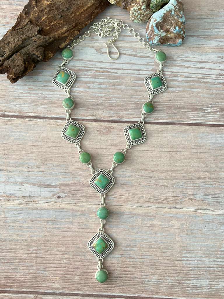 Handmade Sterling Silver Old Stock Royston Turquoise Necklace with Signed Nizhoni