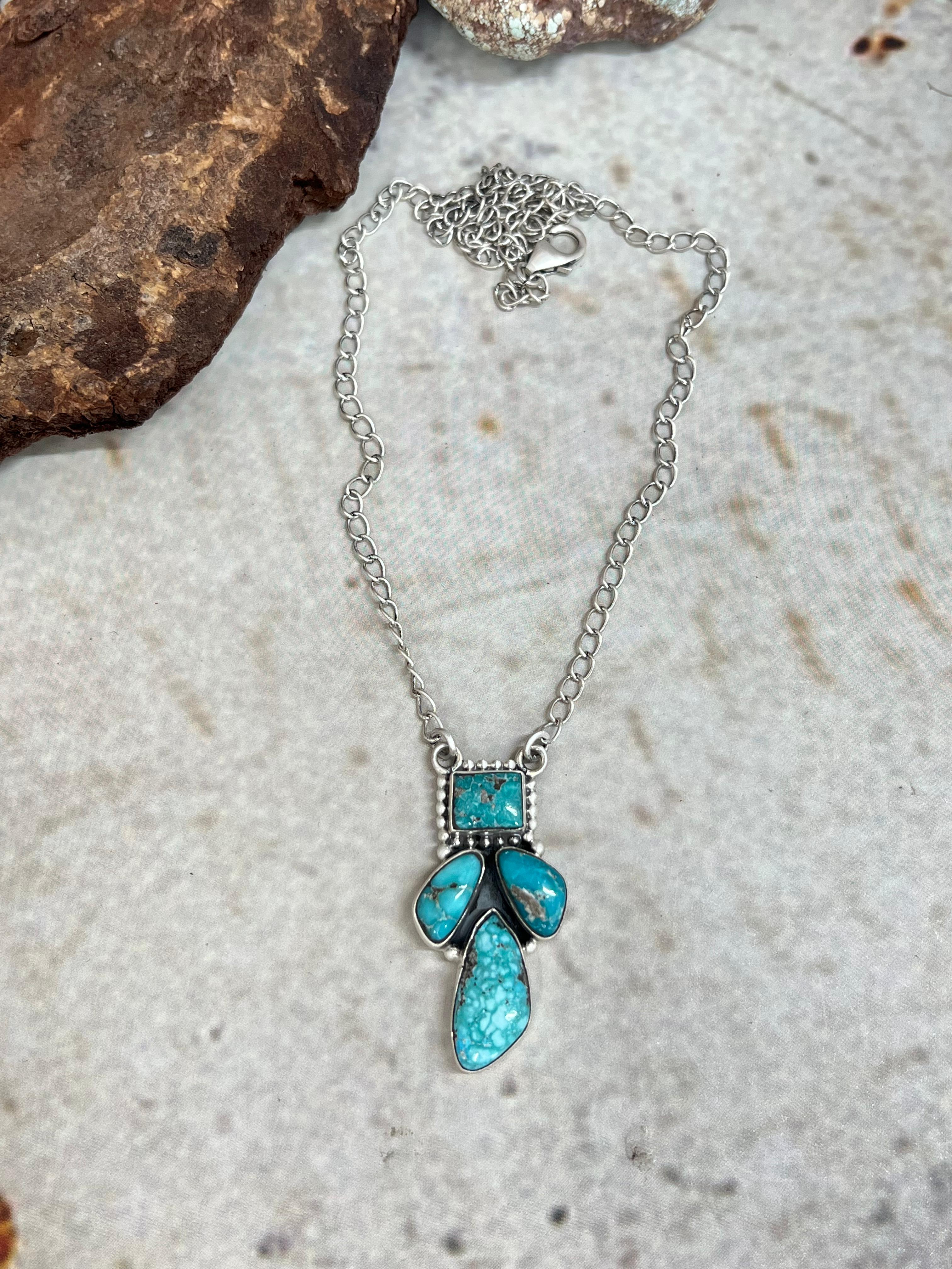 Handmade Sterling Silver White Water Turquoise Necklace Signed Nizhoni