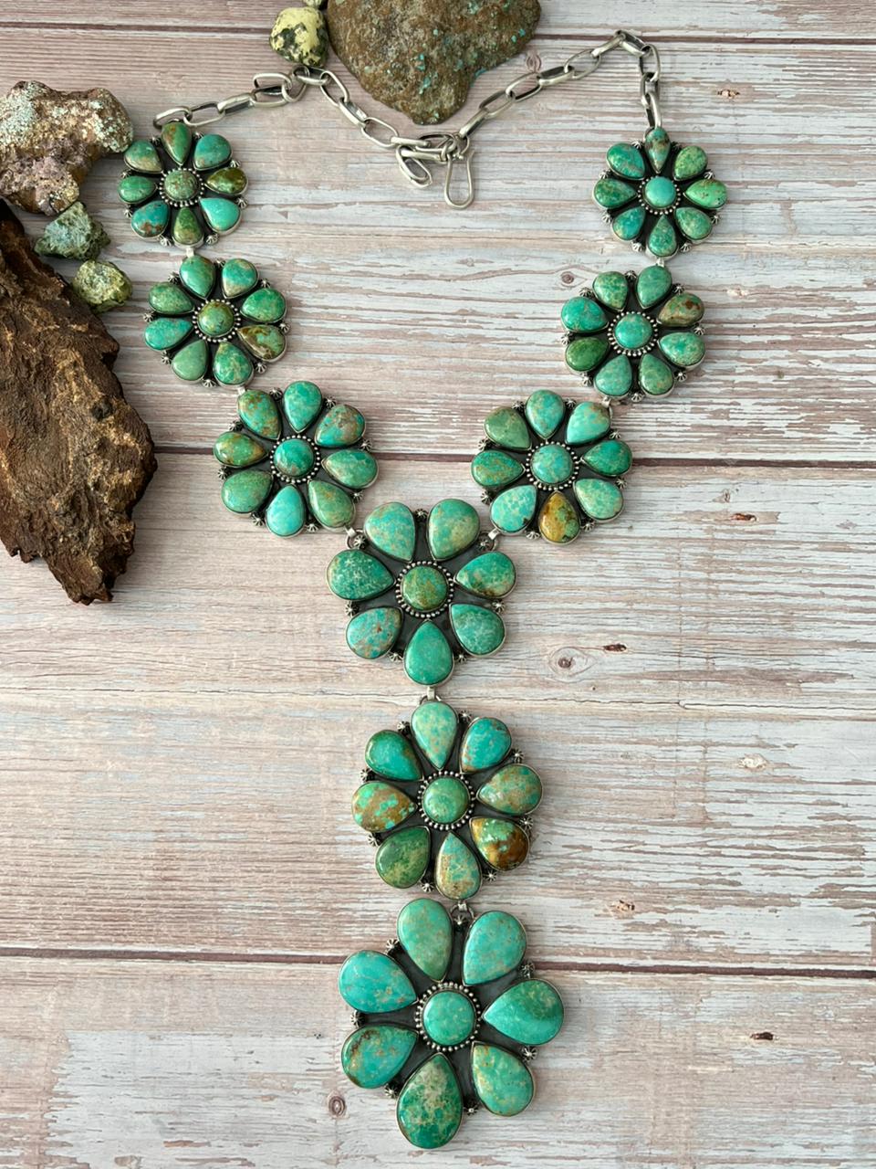 Handmade Sterling Silver Mantis Turquoise Necklace with Signed Nizhoni