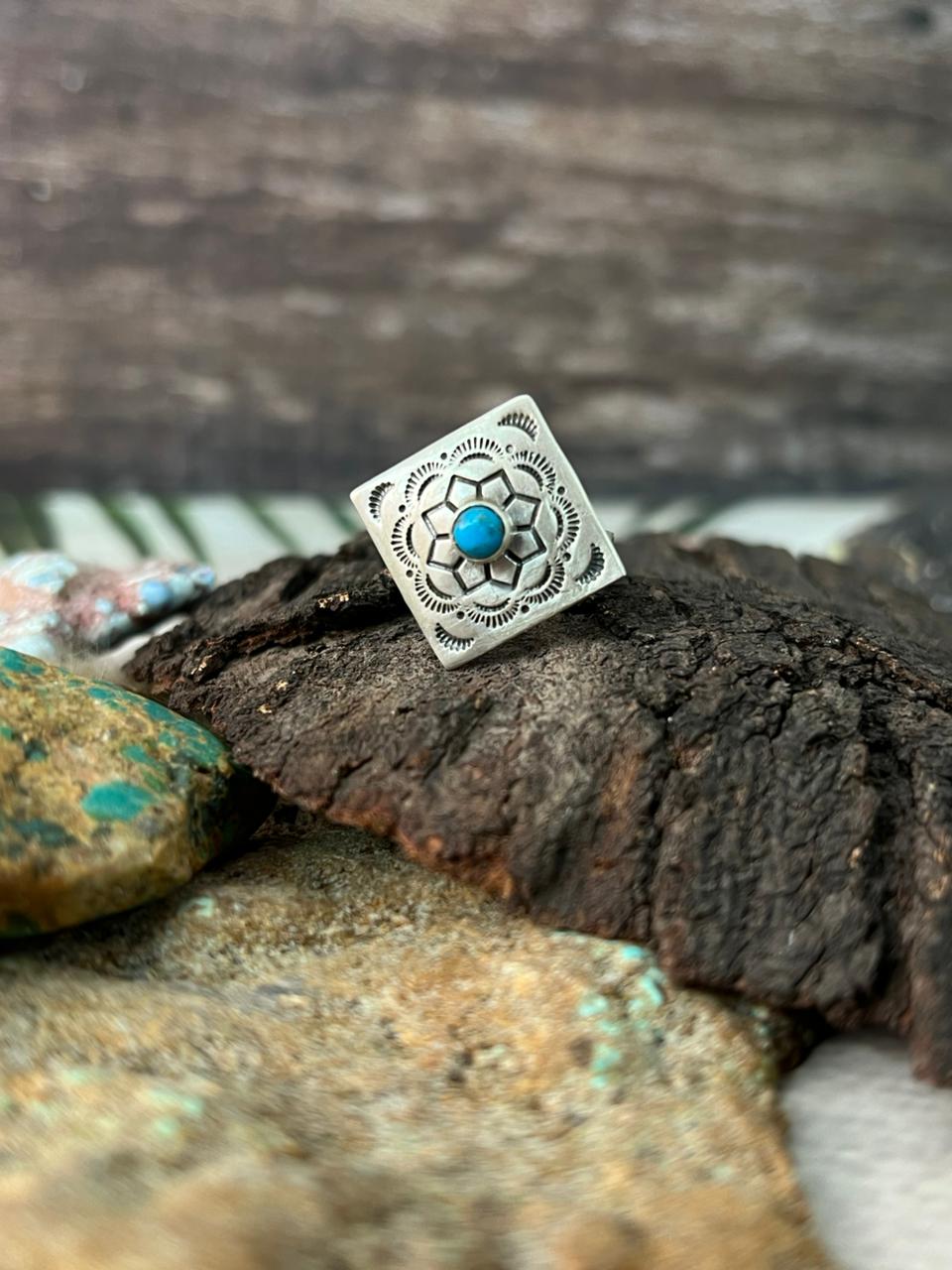 Handmade Sterling Silver Kingman Turquoise Adjustable Ring "Signed Nizhoni"