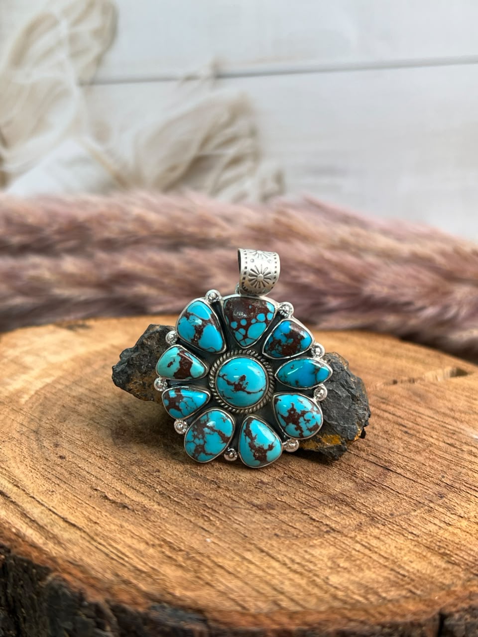 Handmade Sterling Silver Egyptian Turquoise Collection: Pendant Signed Nizhoni