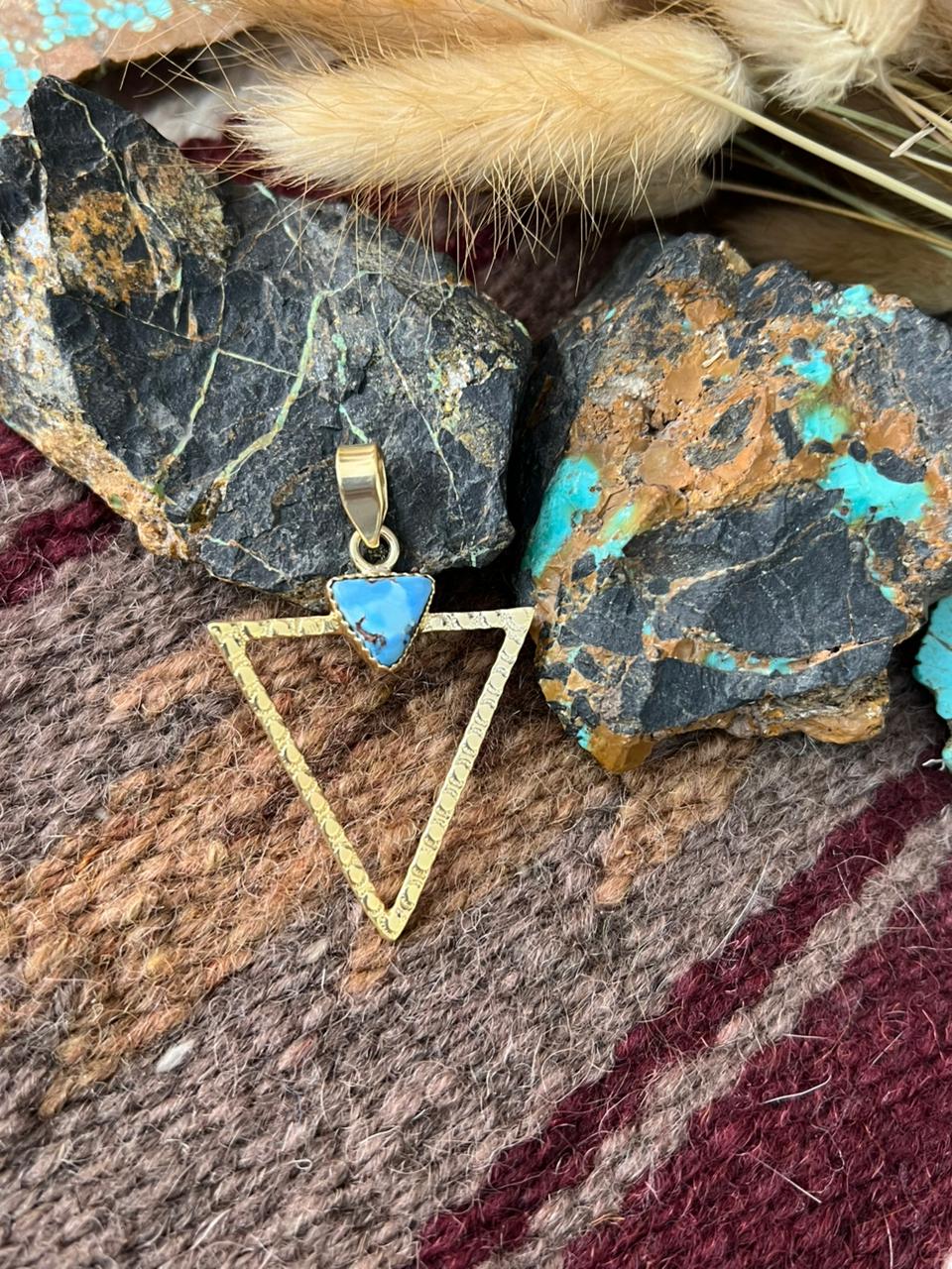 “The Golden Collection” Handmade Gold-Palted Golden Hills Turquoise Pendant