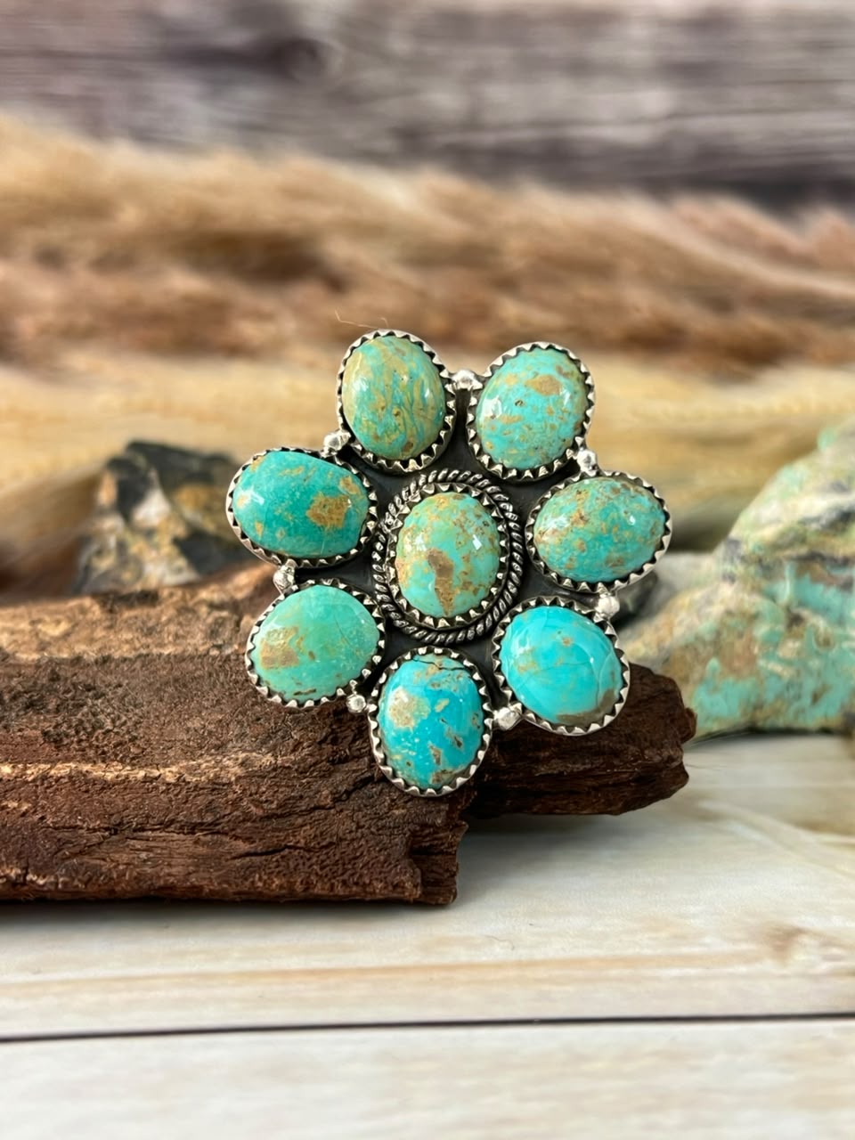 Handmade Sterling Silver Cripple Creek Turquoise Adjustable Ring Signed Nizhoni