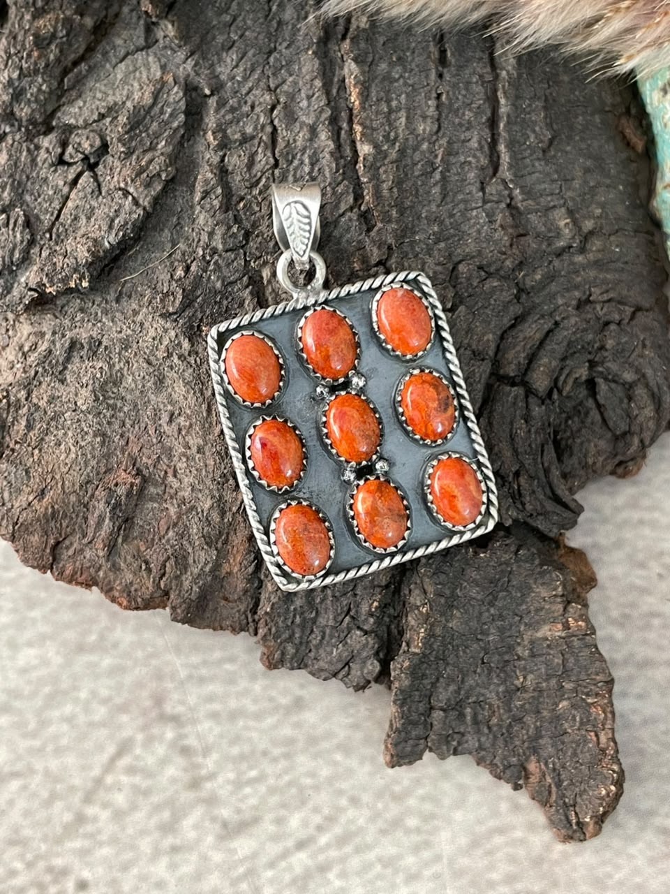 Handmade Sterling Silver Orange Mojave Pendant Signed Nizhoni