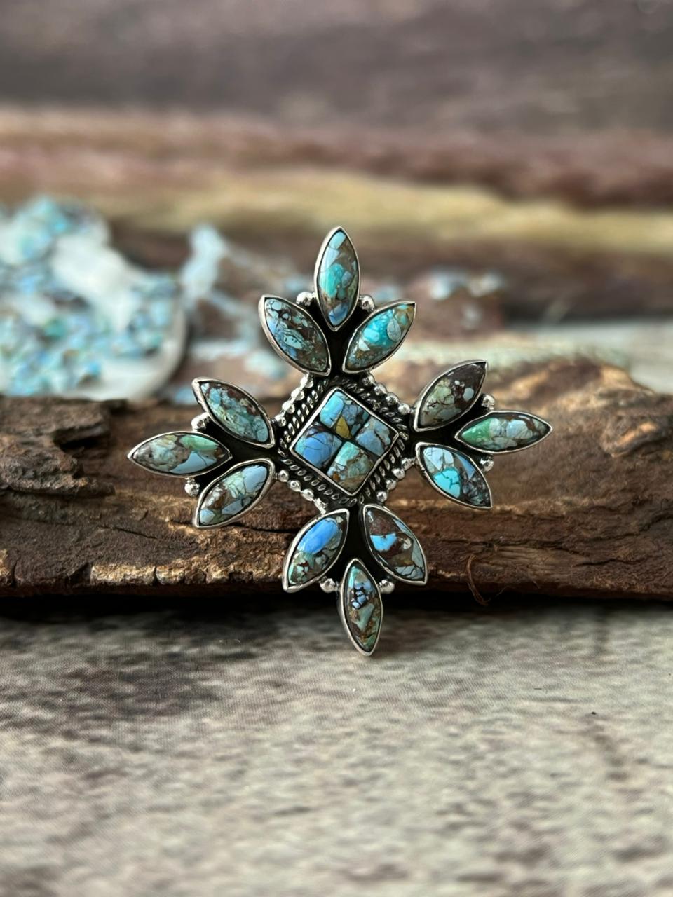 Handmade Sterling Silver 'Golden Hills Turquoise Cobble Collection' Adjustable Ring "Signed Nizhoni"