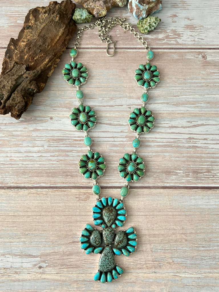 Handmade Sterling Silver Kingman Turquoise with Starfox Necklace with Signed Nizhoni