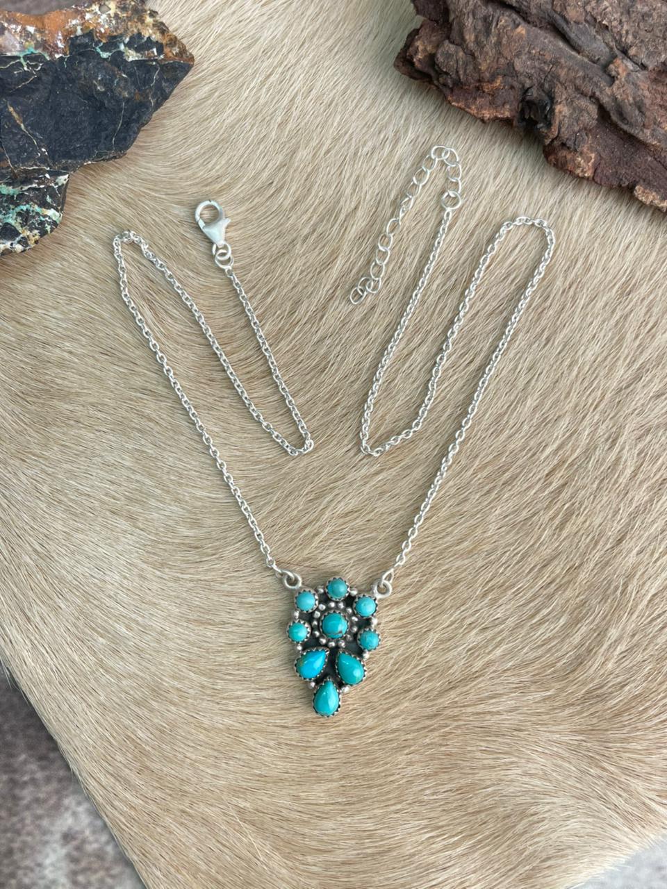 Handmade Sterling Silver Kingman Turquoise Necklace "Signed Nizhoni"