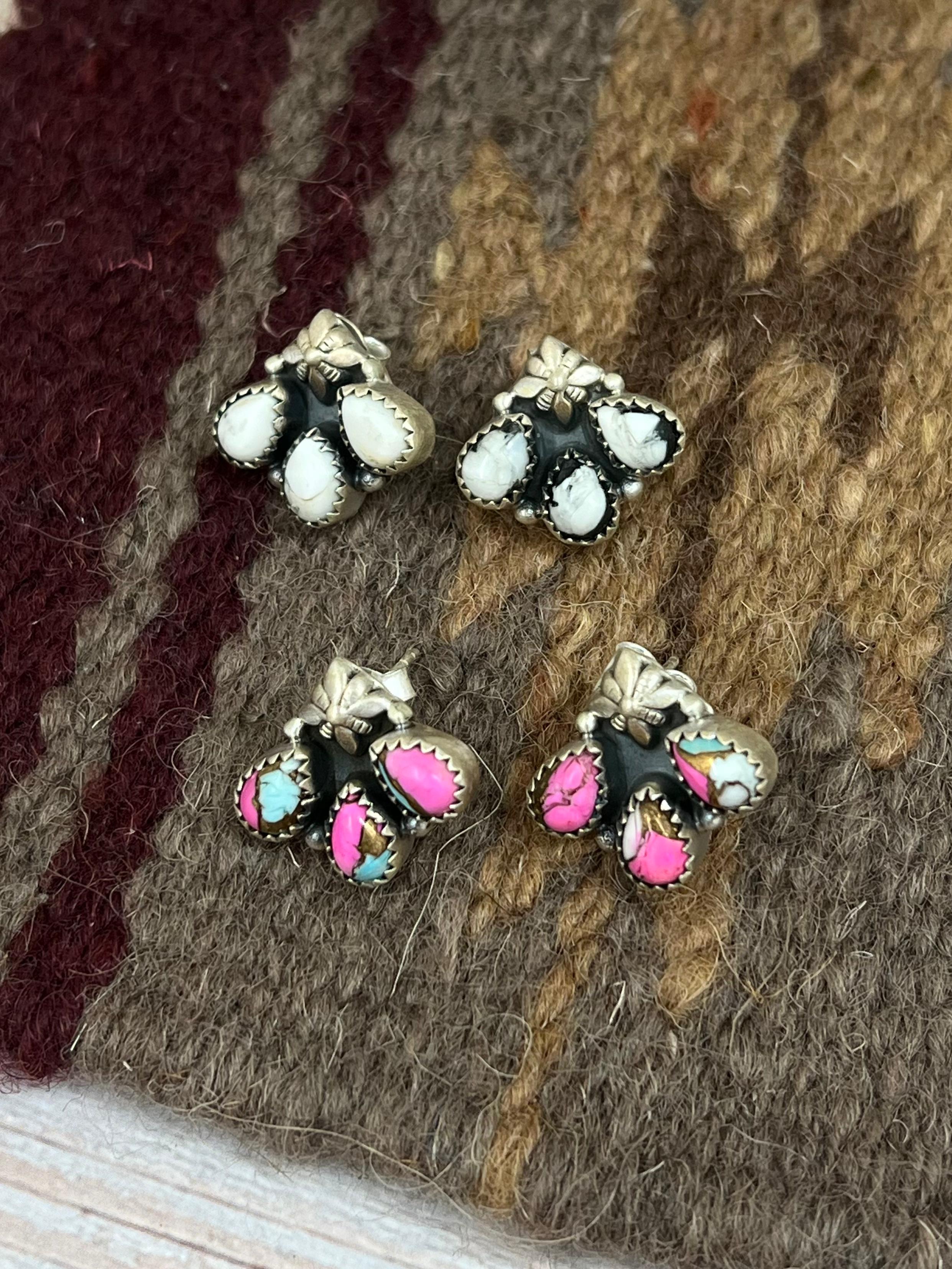 Handmade Sterling Silver Cotton Candy, Wild Horse Post Earrings with Signed Nizhoni