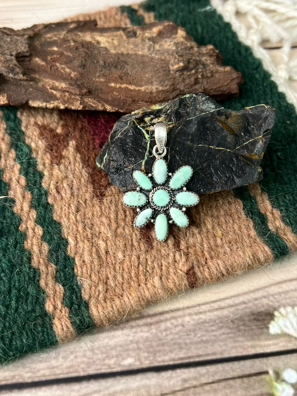 Handmade Sterling Silver Paloma Turquoise Pendant Signed Nizhoni (6)
