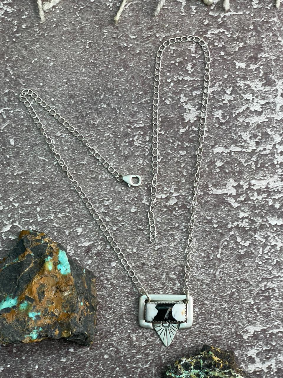 Handmade Sterling Silver White Buffalo Necklace "Signed Nizhoni"