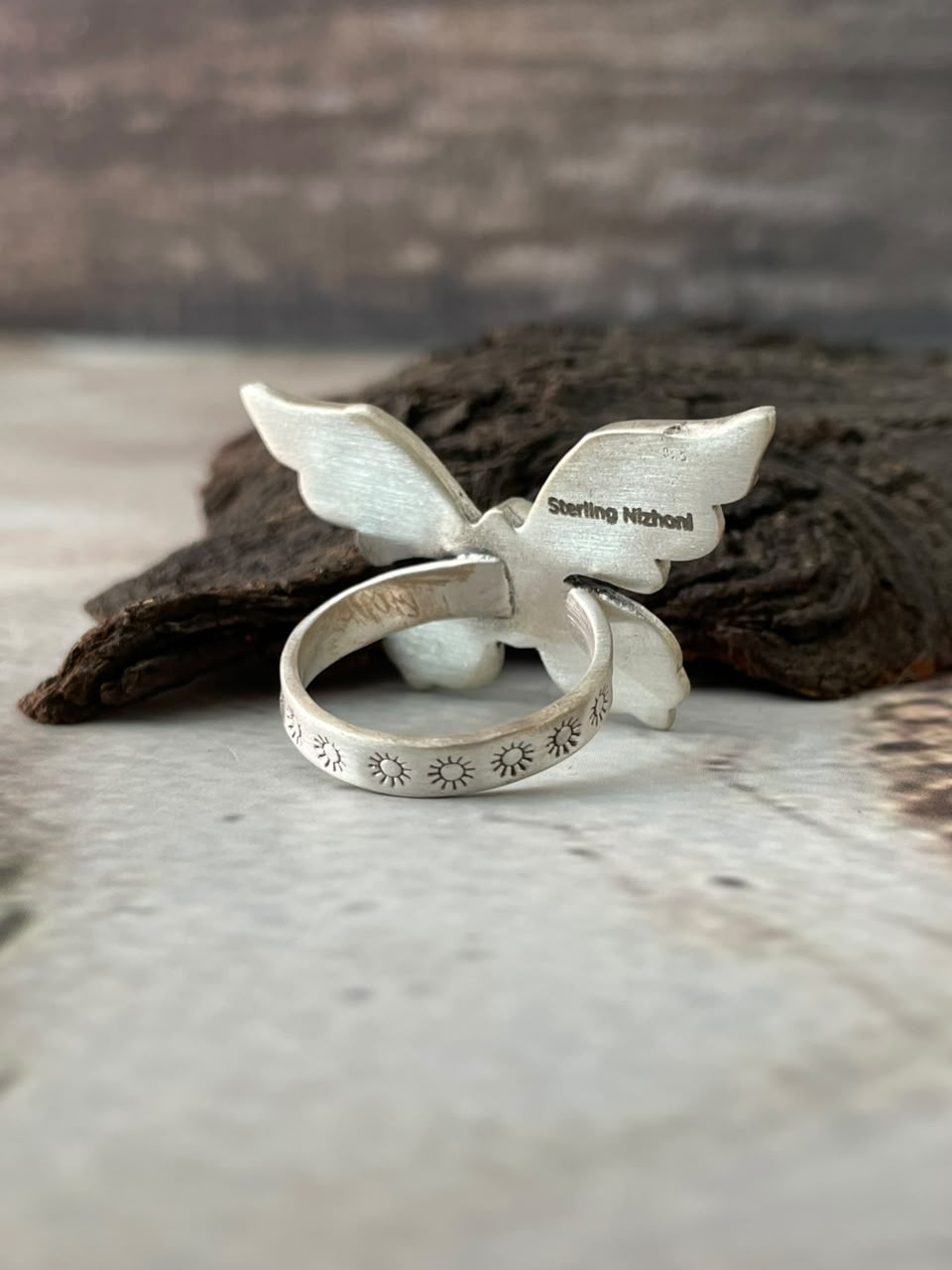 Handmade Sterling Silver Kingman Turquoise Butterfly Adjustable Ring Signed Nizhoni (7)
