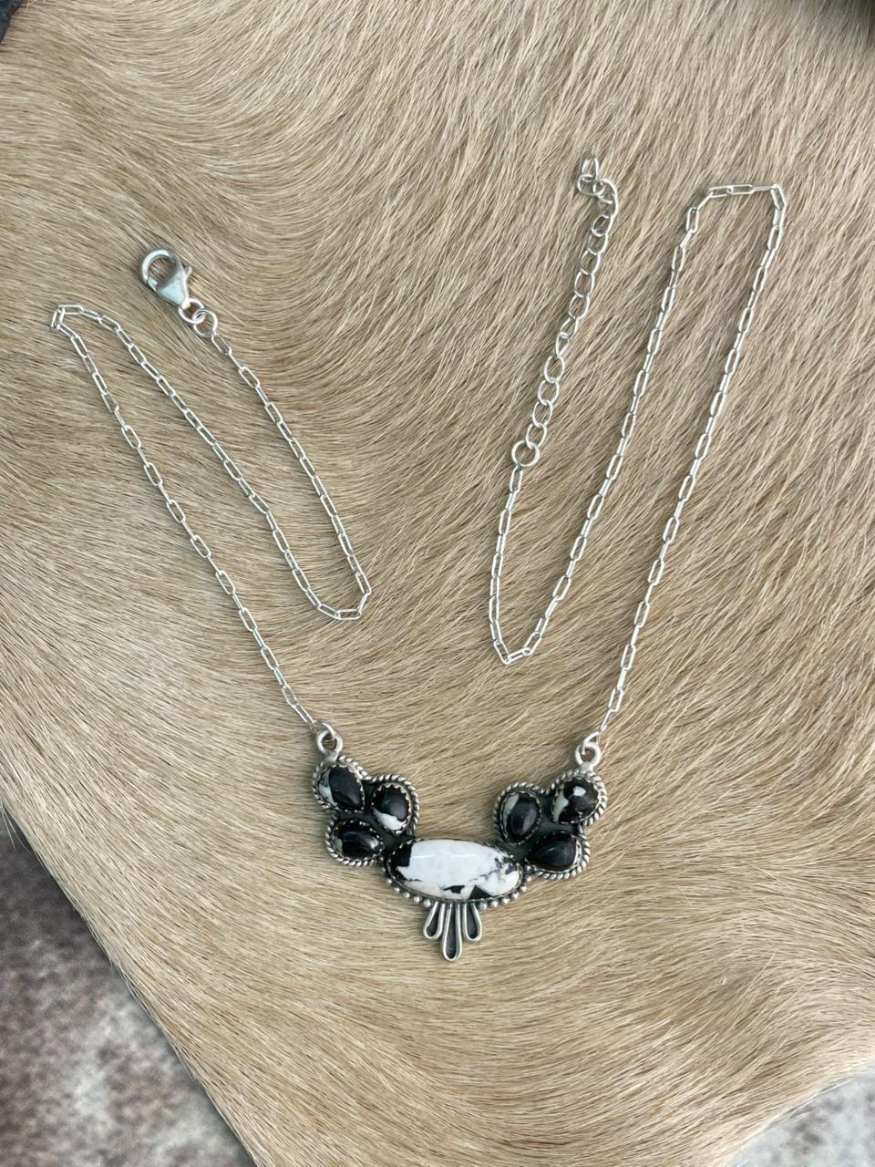 Handmade Sterling Silver White Buffalo Necklace "Signed Nizhoni"