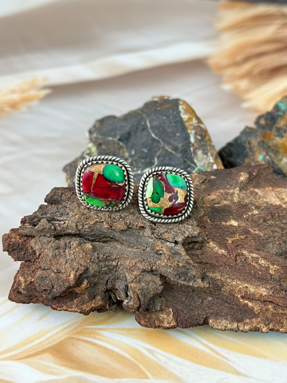 Handmade Sterling Silver Christmas Dahlia Collection: Post Studs Earrings Signed Nizhoni