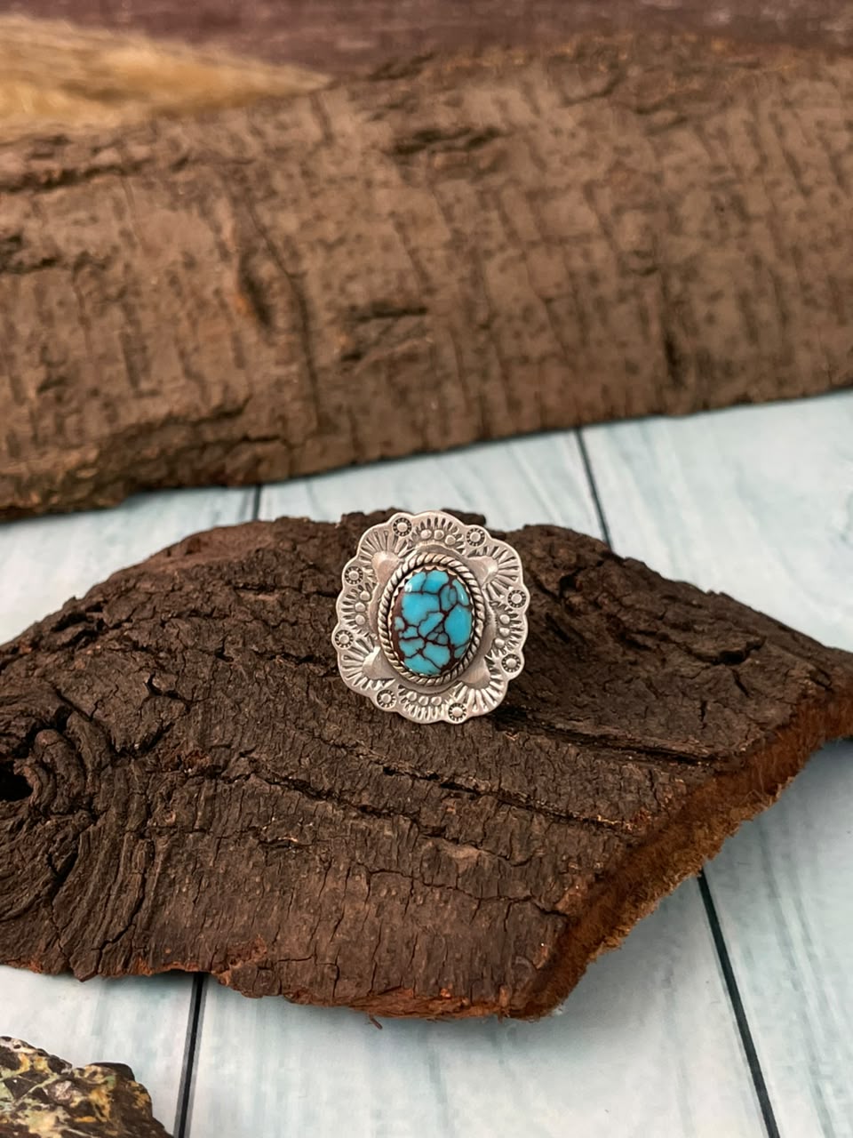Handmade Sterling Silver Egyptian Turquoise Collection: Adjustable Ring Signed Nizhoni