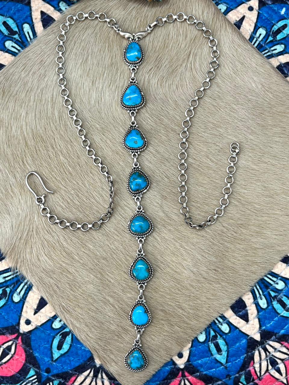 Handmade Sterling Silver Arizona Blue Turquoise Necklace "Signed Nizhoni"