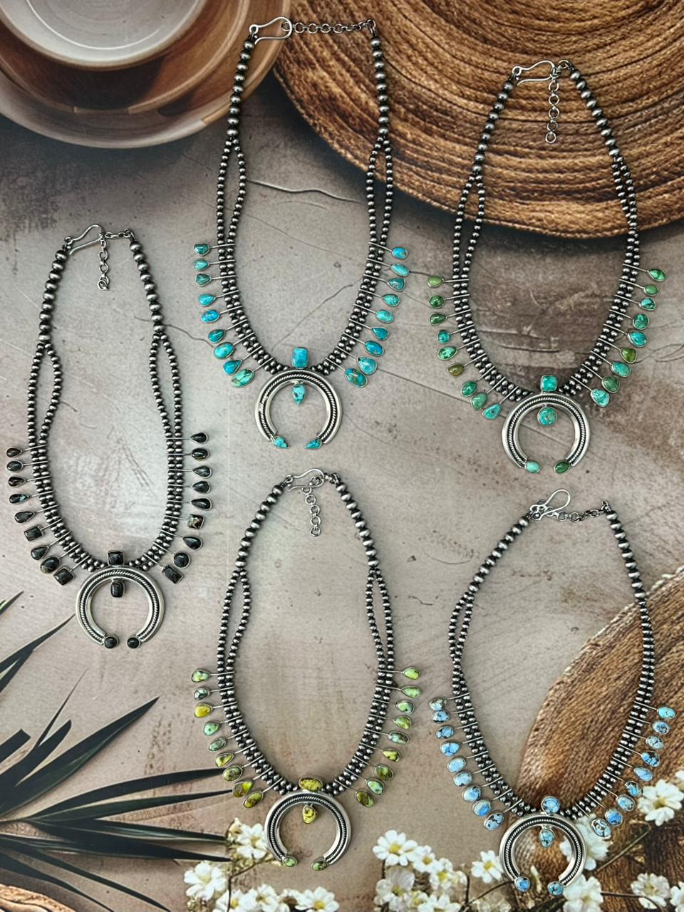 Handmade Sterling Silver Multi Stone Naja Beaded Necklace "Signed Nizhoni"