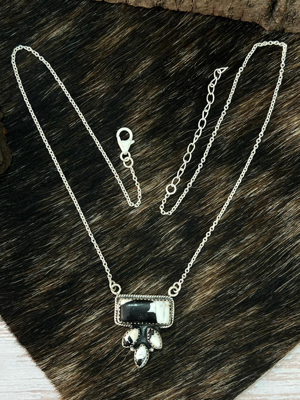 Handmade Sterling Silver White Buffalo Necklace "Signed Nizhoni"