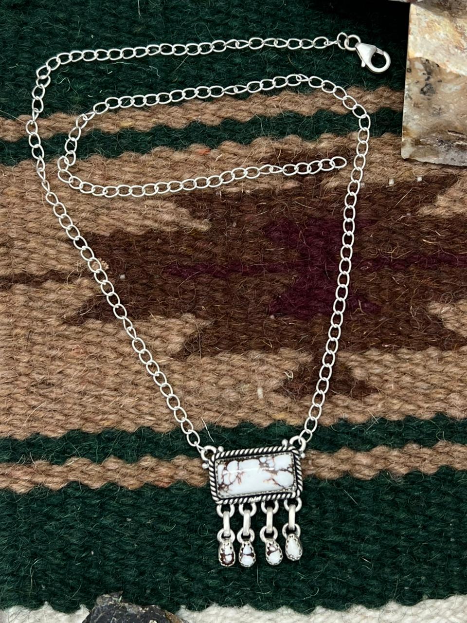 Handmade Sterling Silver Wild Horse Magnesite Necklace "Signed Nizhoni"