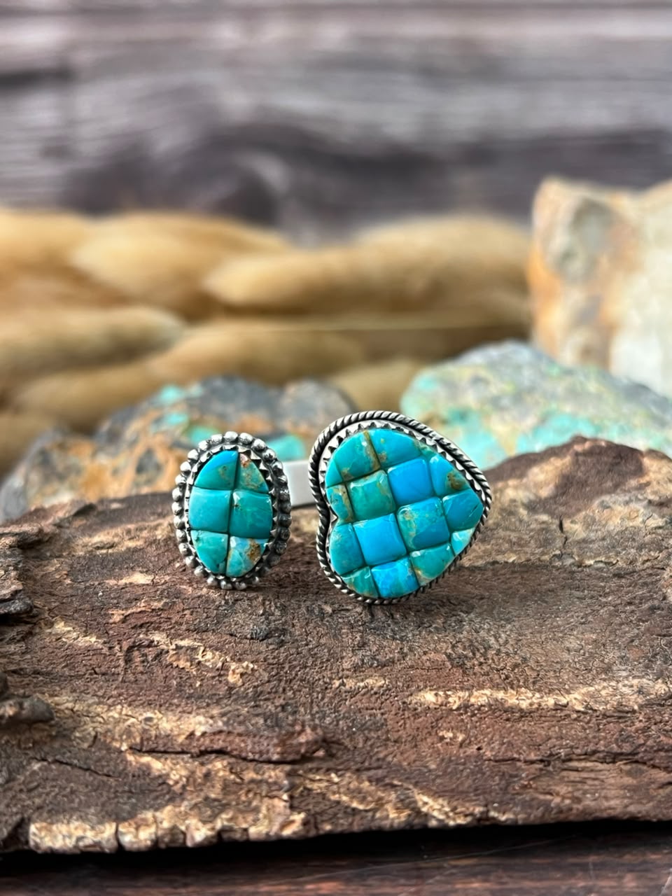 Handmade Sterling Silver Kingman Turquoise Cobble Stone Adjustable Ring Signed Nizhoni