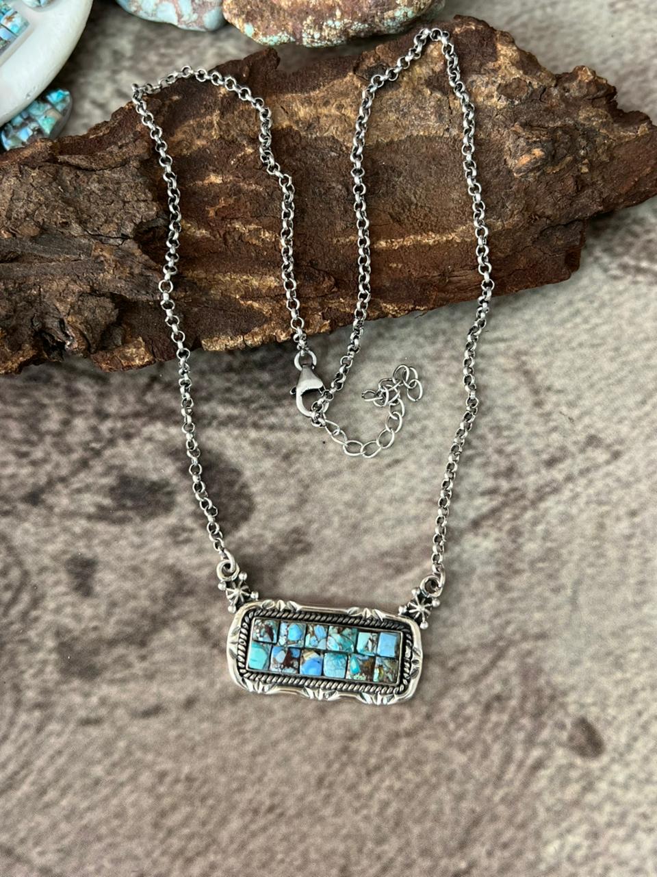 Handmade Sterling Silver 'Golden Hills Turquoise Cobble Collection' Necklace "Signed Nizhoni"