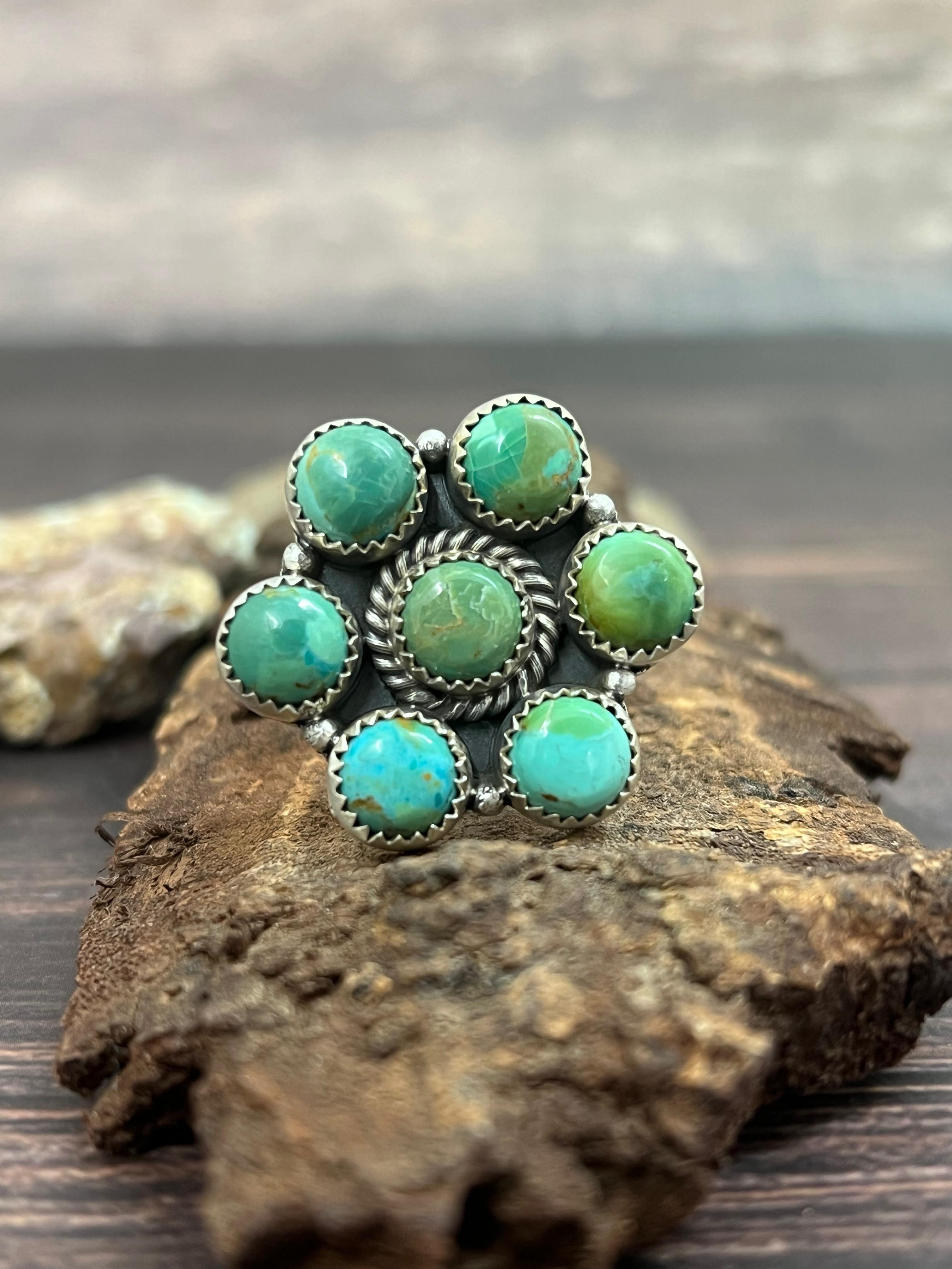 Handmade Sterling Silver Kingman Turquoise Adjustable Ring with Signed Nizhoni