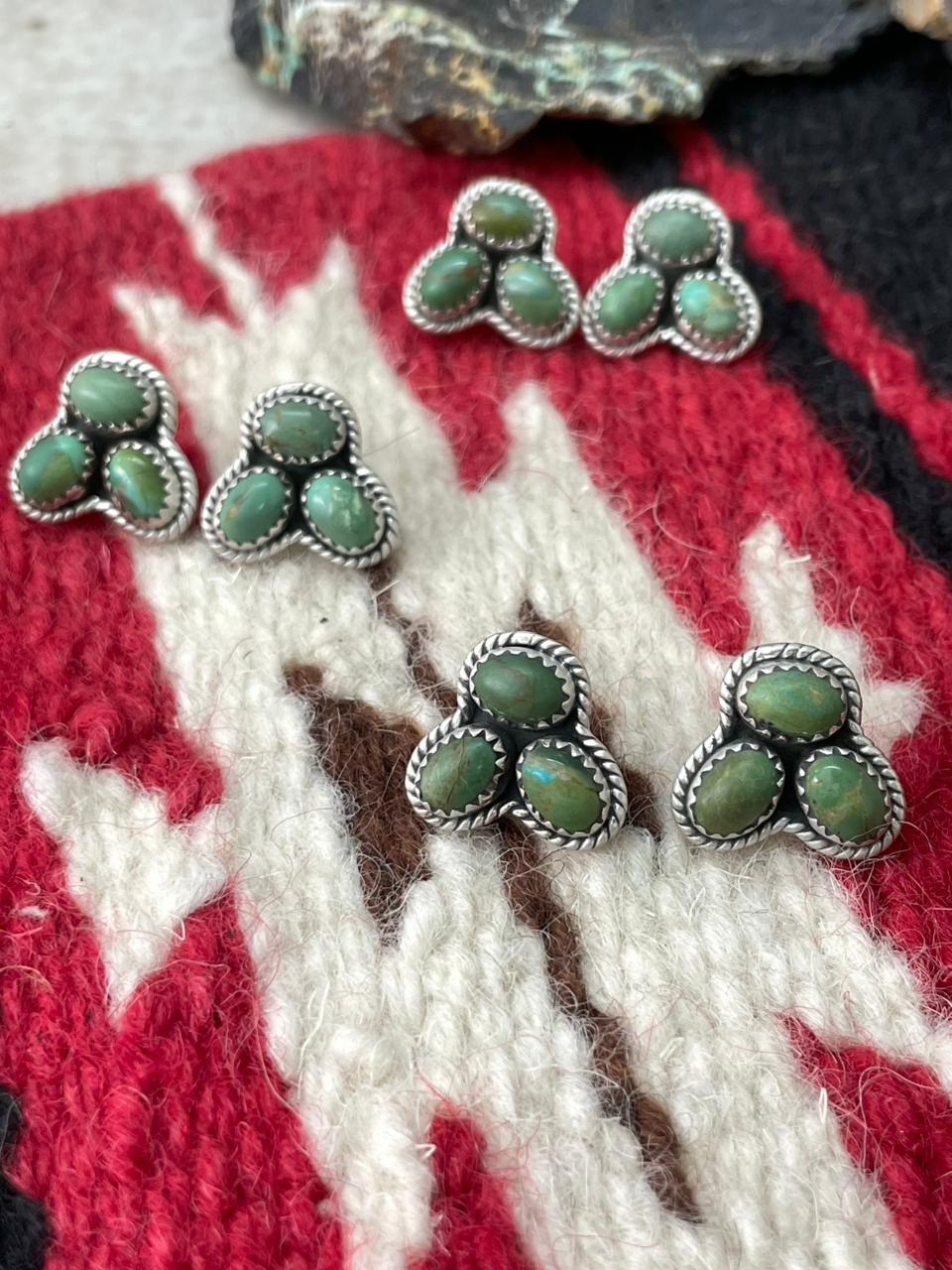 Handmade Sterling Silver Kingman Turquoise Post Studs Earrings "Signed Nizhoni"