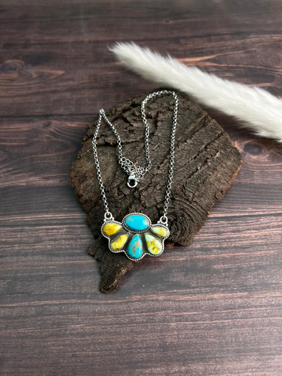 Handmade Sterling Silver Santa Maria with Palomino Turquoise Necklace "Signed Nizhoni"