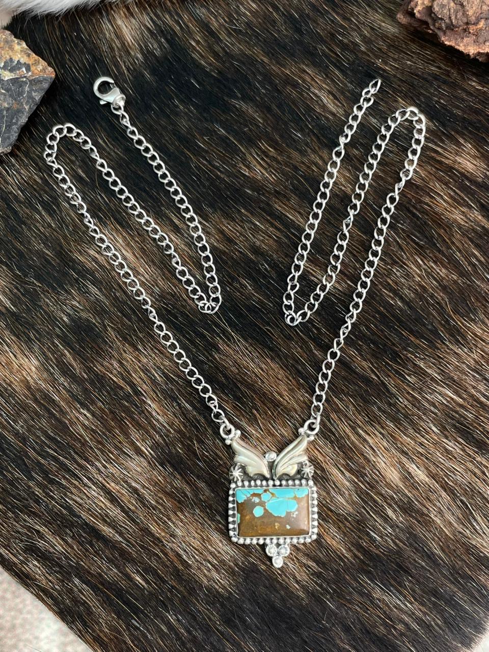 Handmade Sterling Silver Number 8 Turquoise Necklace "Signed Nizhoni"